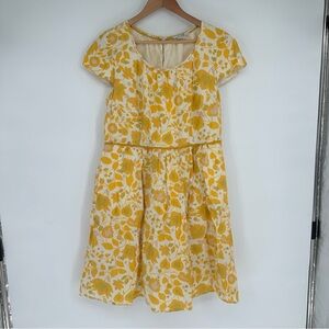 Boden Yellow White Floral 100% Linen Dress 12R
